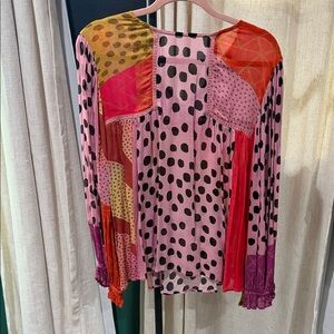 Anthropologie Pink and Red Patchwork Blouse